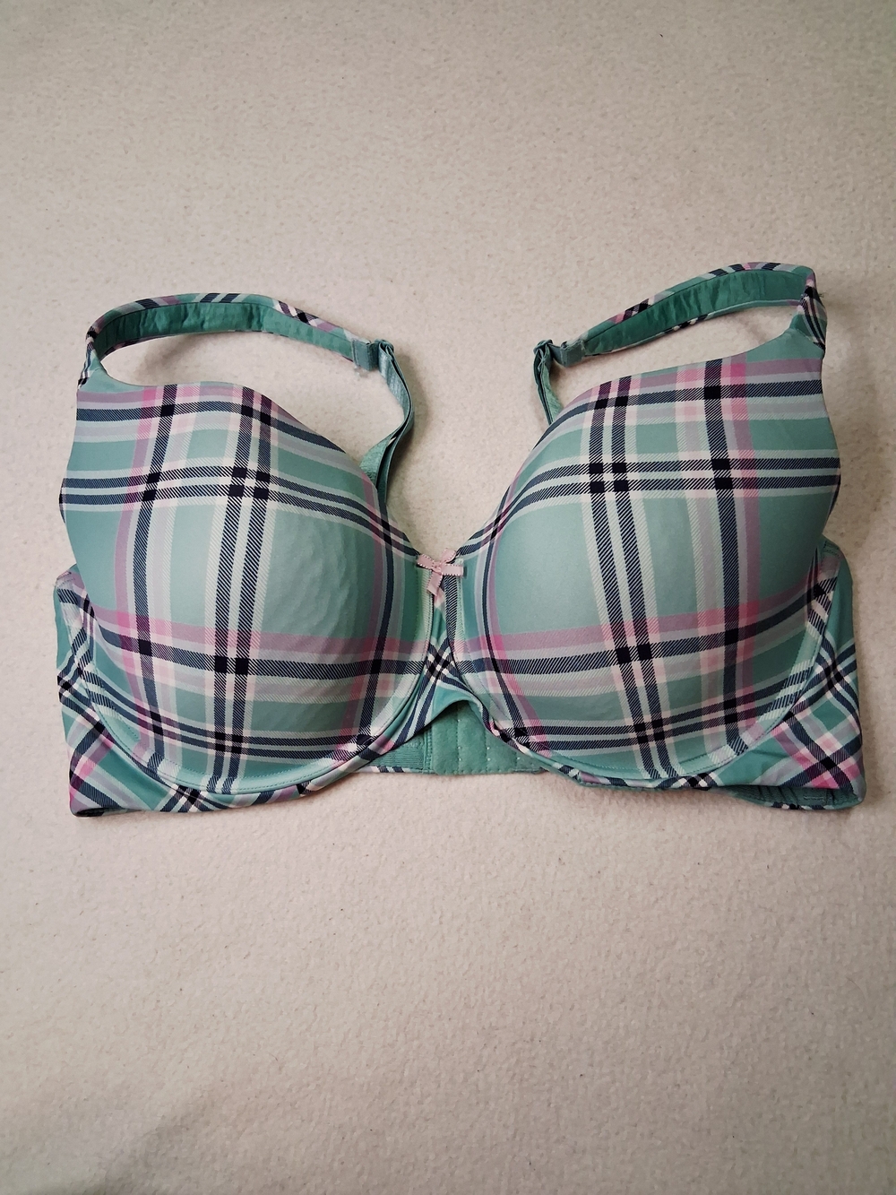 Ti VOGLIO Mint Plaid Padded Bra with Pink Accents